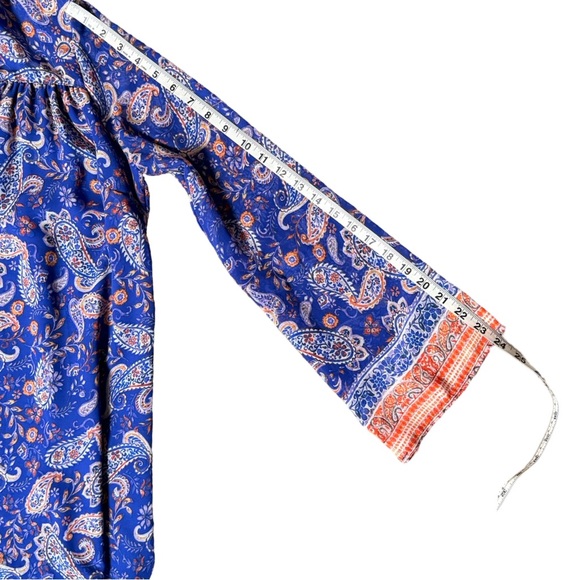 Lost + Wander Blue Paisley Tie-Neck‎ Mini Dress Long Bell Sleeve – Size Small - Picture 12 of 12